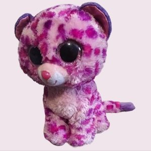 •Ty Inc Beanie Boo Plush Stuffed Animal Glamour-Pink Leopard Medium Length 9in